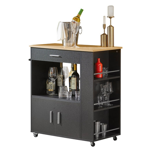 SoBuy FKW113‑SCH Cucina Mobile Salvaspazio Credenza Cucina Carrello Cucina con Ruote Mobiletto Cucina Dispensa Madia Cucina Mobile Cucina con Ripiani nero 82x46x88 cm 