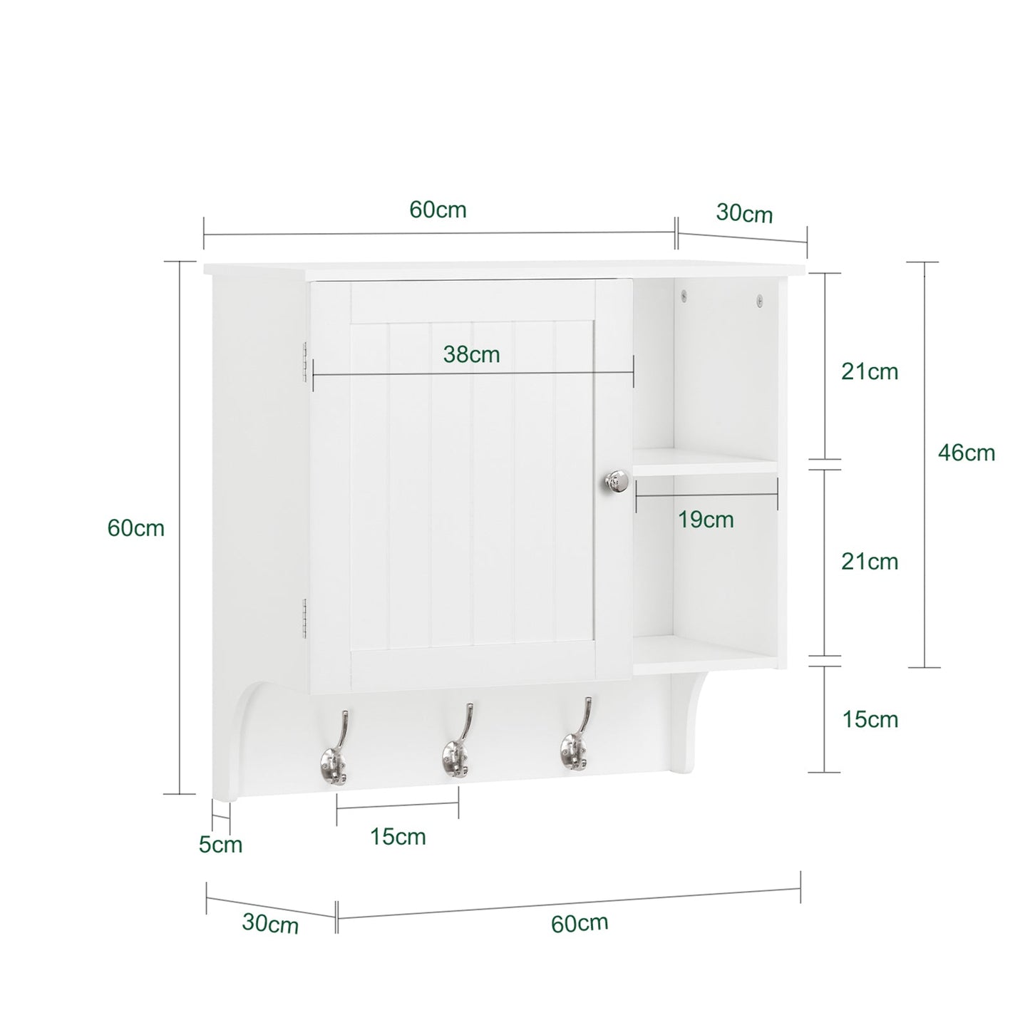 SoBuy BZR103-W Armadietto pensile alto Mobile pensile da bagno Mobile sospeso Mobile da parete