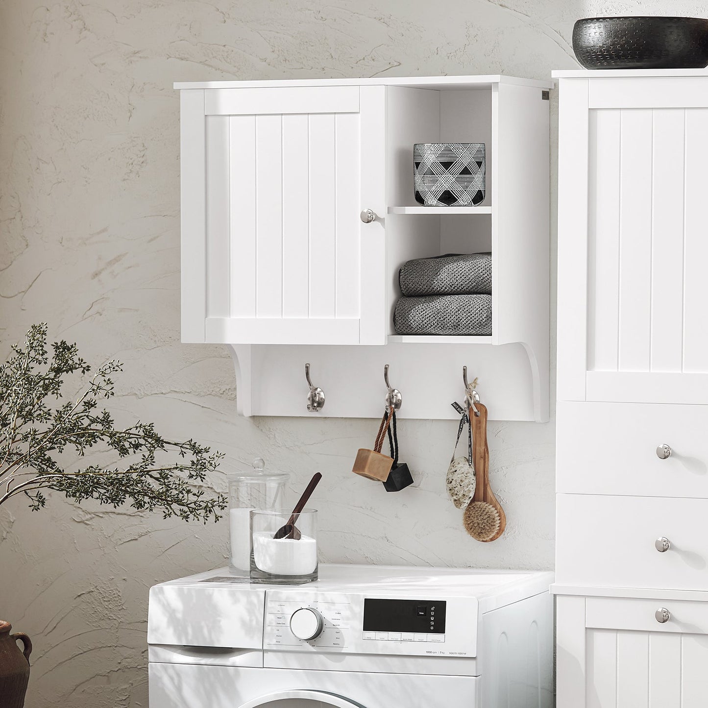 SoBuy BZR103-W Armadietto pensile alto Mobile pensile da bagno Mobile sospeso Mobile da parete