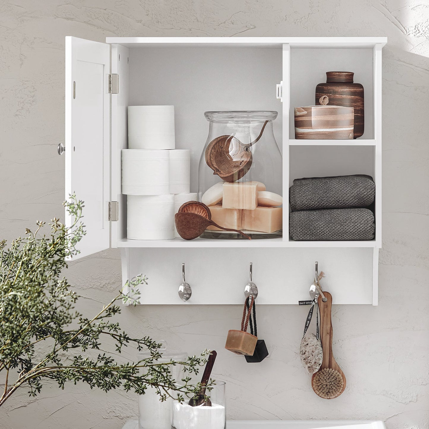 SoBuy BZR103-W Armadietto pensile alto Mobile pensile da bagno Mobile sospeso Mobile da parete