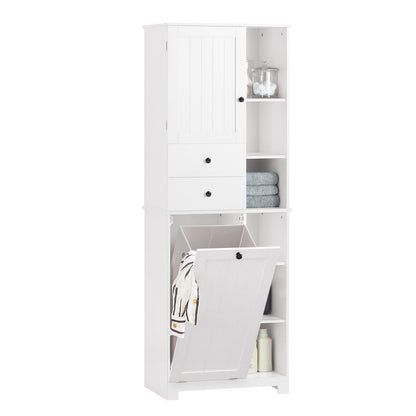 SoBuy BZR104-W Colonna Bagno con Cesto per Linge Mobile Rangemento Alto Armadio Bagno con 6 Ripiani e 2 Cassetti Mobiletto Salvaspazio Bianco 60x37x171 cm 