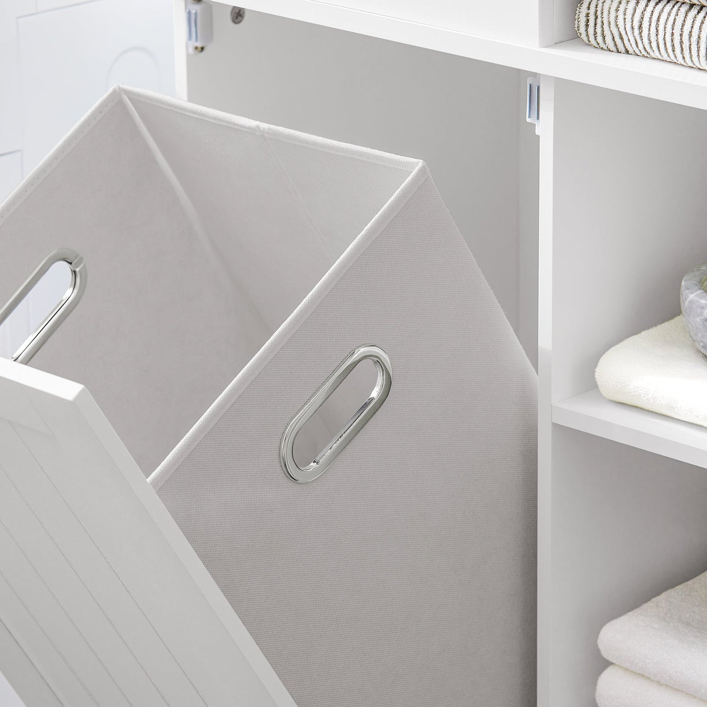 SoBuy BZR104-W Colonna Bagno con Cesto per Linge Mobile Rangemento Alto Armadio Bagno con 6 Ripiani e 2 Cassetti Mobiletto Salvaspazio Bianco 60x37x171 cm 