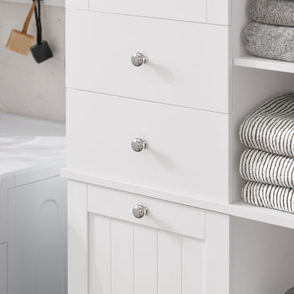 SoBuy BZR104-W Colonna Bagno con Cesto per Linge Mobile Rangemento Alto Armadio Bagno con 6 Ripiani e 2 Cassetti Mobiletto Salvaspazio Bianco 60x37x171 cm 