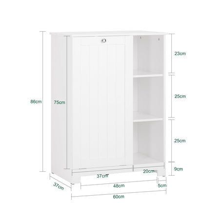 SoBuy BZR105-W Armadietto da Bagno con Cesti per Biancheria – Mobile Basso da Bagno con Cesto a Ribalta e 3 Ripiani, Portabiancheria, Legno, Bianco, 60x37x86 cm