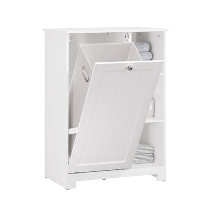 SoBuy BZR105-W Armadietto da Bagno con Cesti per Biancheria – Mobile Basso da Bagno con Cesto a Ribalta e 3 Ripiani, Portabiancheria, Legno, Bianco, 60x37x86 cm