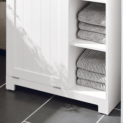 SoBuy BZR105-W Armadietto da Bagno con Cesti per Biancheria – Mobile Basso da Bagno con Cesto a Ribalta e 3 Ripiani, Portabiancheria, Legno, Bianco, 60x37x86 cm
