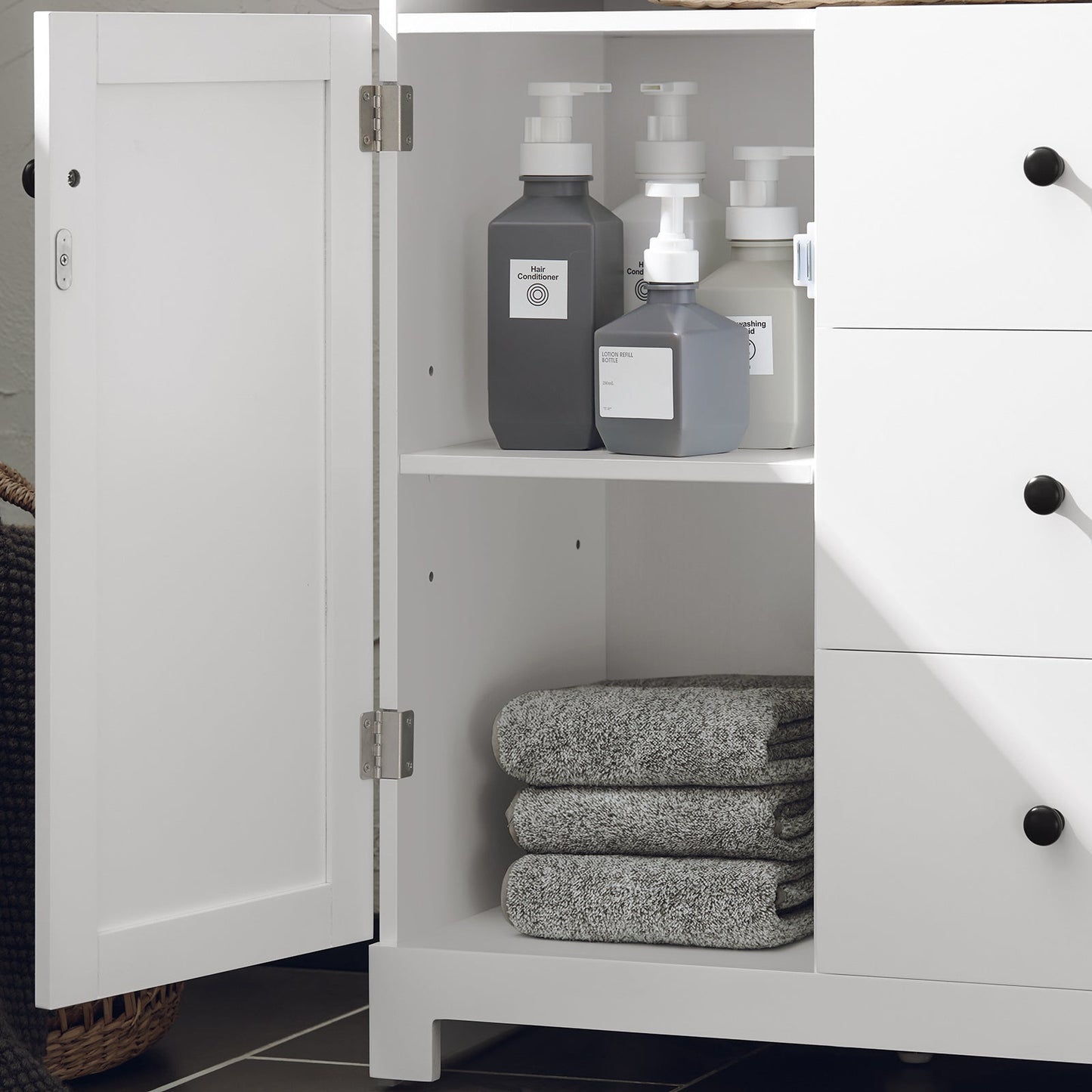 SoBuy BZR107-W Mobile da Bagno, Mezza Colonna, Mobile Basso, Armadietto WC, Credenza