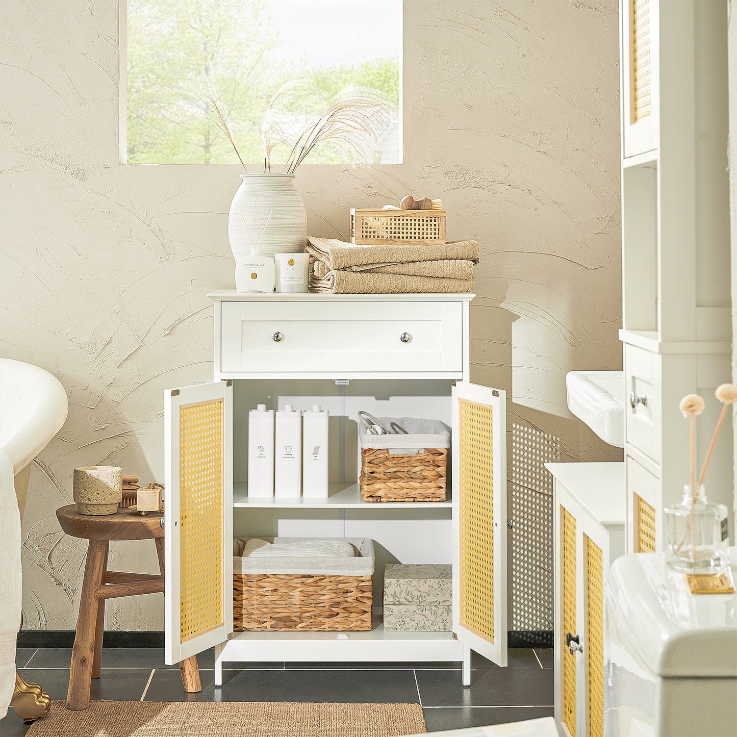 SoBuy Cassettiera Mobiletto in rattan 60x35x88cm BZR120-W