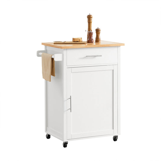 SoBuy FKW102-WN Carrello cucina mobile cucina salvaspazio mobiletto cucina con cassetto e anta credenza cucina madia cucina bianco-naturale 68x46x90cm 