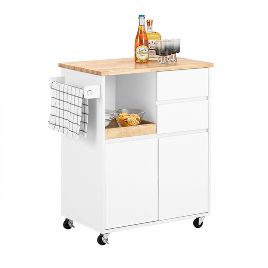 SoBuy FKW123-WN Carrello da Cucina su Ruote, Isola da Cucina, Buffet Mobile Dispensa, 1 Vassoio Rimovibile, 2 Cassetti e 2 Ante, 72x40x84 cm, Bianco 