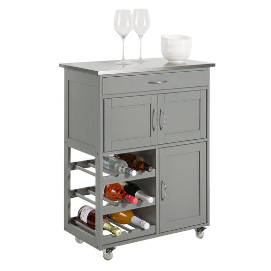SoBuy FKW45-HG Cucina Mobile Salvaspazio con Ruote Carrello Cucina con Cassetti e Portabottiglie, Mobiletto Credenza credenza cucina per Cucina o Sala da Pranzo, Grigio Chiaro 67x86x38cm 