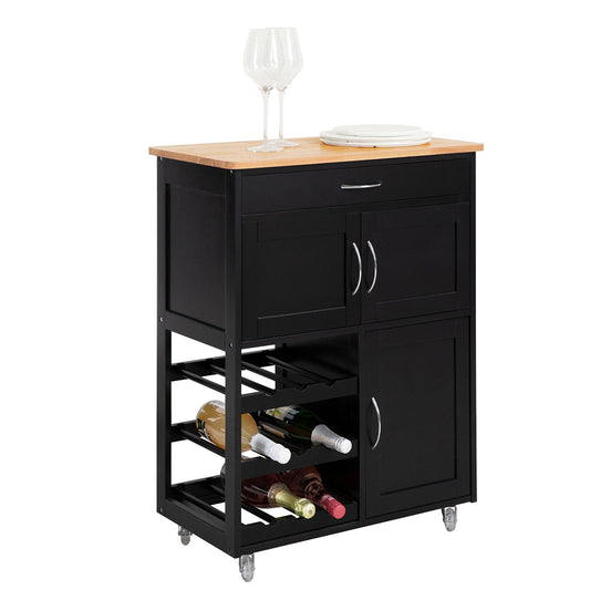 SoBuy FKW45-SCH Cucina Mobile Salvaspazio con Ruote Carrello Cucina con Cassetti e Portabottiglie, Mobiletto Credenza credenza cucina per Cucina o Sala da Pranzo, Nero 67x86x38cm 