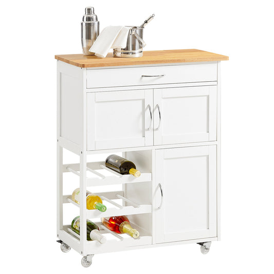 SoBuy FKW45-WN Cucina Mobile Salvaspazio con Ruote Carrello Cucina con Cassetti e Portabottiglie, Mobiletto Credenza credenza cucina per Cucina o Sala da Pranzo, Bianco 67x86x38cm 