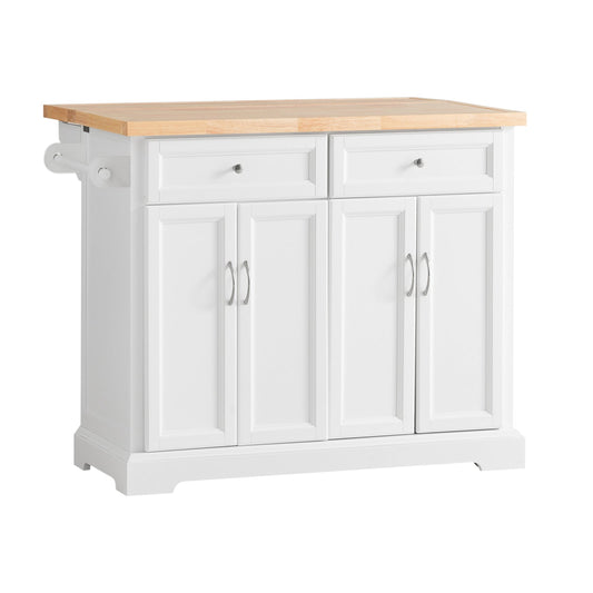 SoBuy FKW71-WN Carrello Cucina con Ruote, Isola Cucina con Piano di Lavoro Estensibile in Legno, 2 Cassetti e Ripiani Regolabili, Mobile Salvaspazio per Mobili da Cucina, Bianco, 115 x 92 x (46-71)cm 