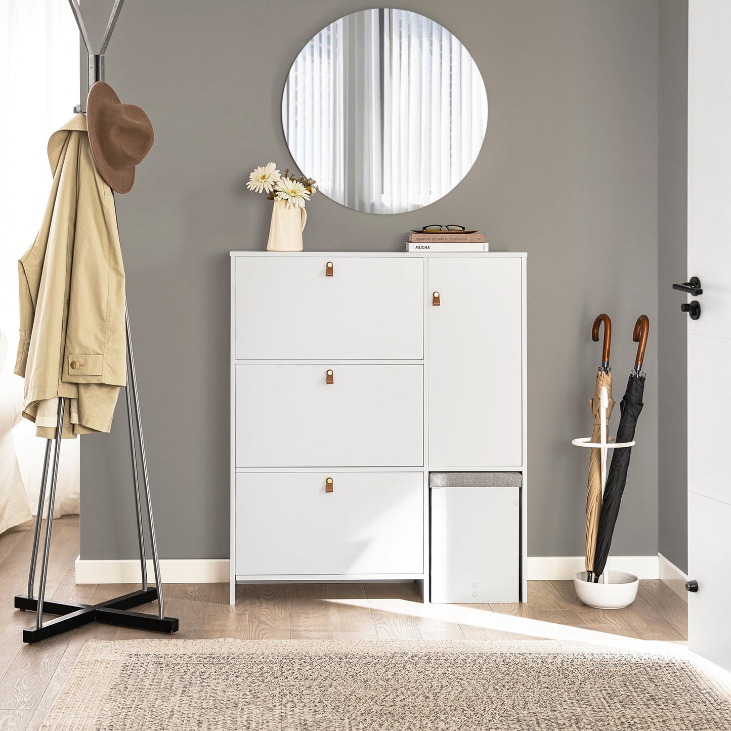 SoBuy Scarpiera con sgabello 95x30x113cm FSR107-W