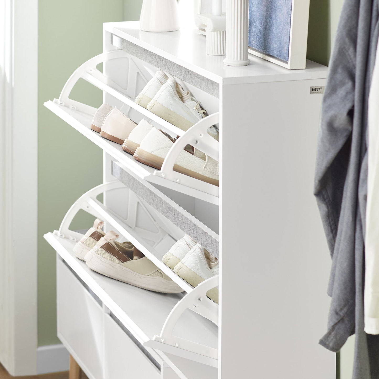 SoBuy Scarpiera ribaltabile con sedile 124x24x126cm FSR134-W