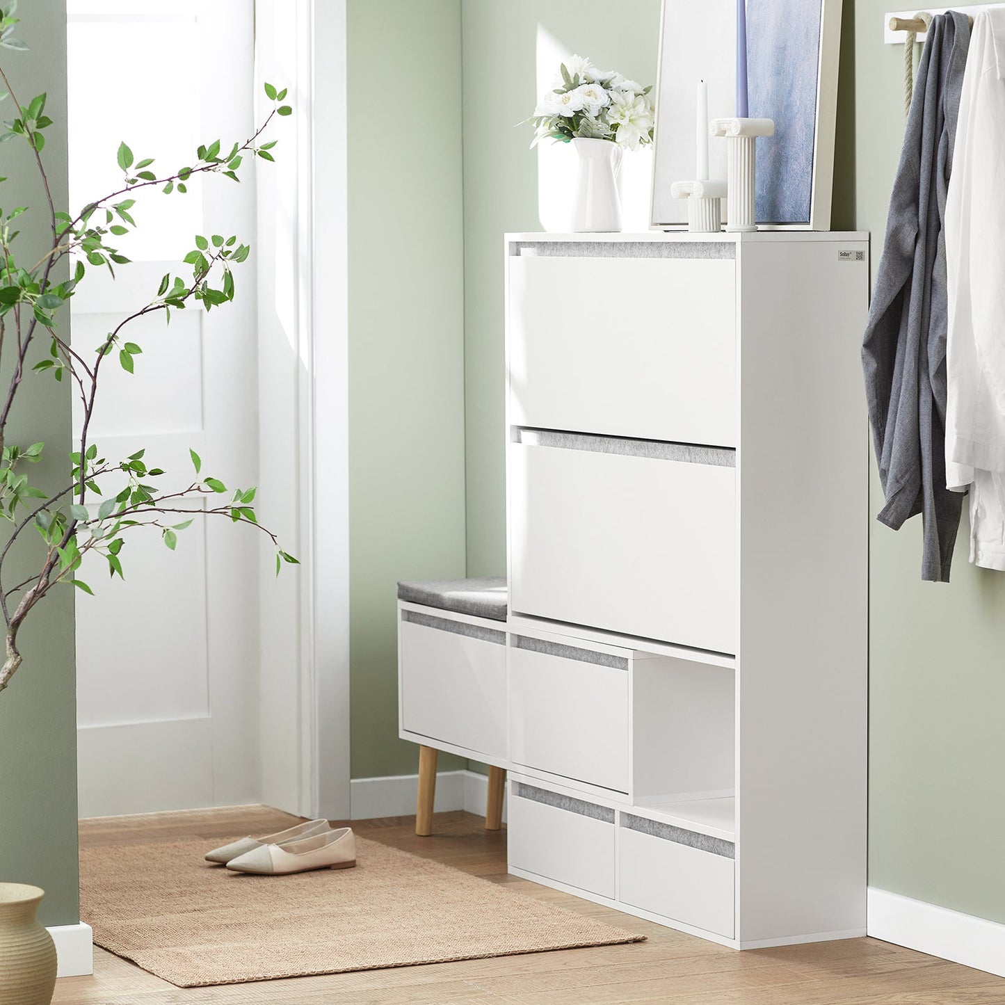 SoBuy Scarpiera ribaltabile con sedile 124x24x126cm FSR134-W