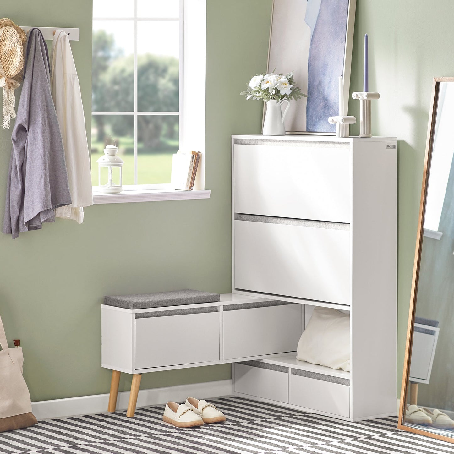 SoBuy Scarpiera ribaltabile con sedile 124x24x126cm FSR134-W